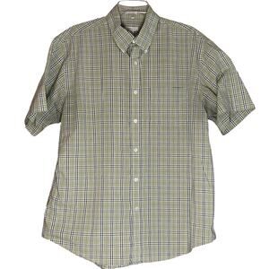Van Huesen Men's L Green Plaid Classics Short Sleeve Shirt Button-Up 16-16 1/2